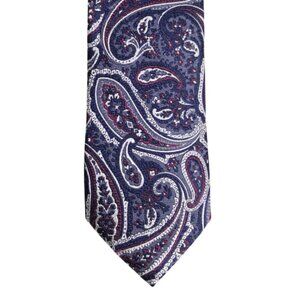 Perry Ellis Premium Men's Tie 100% Silk - Navy, Burgundy, Grey and White Paisley